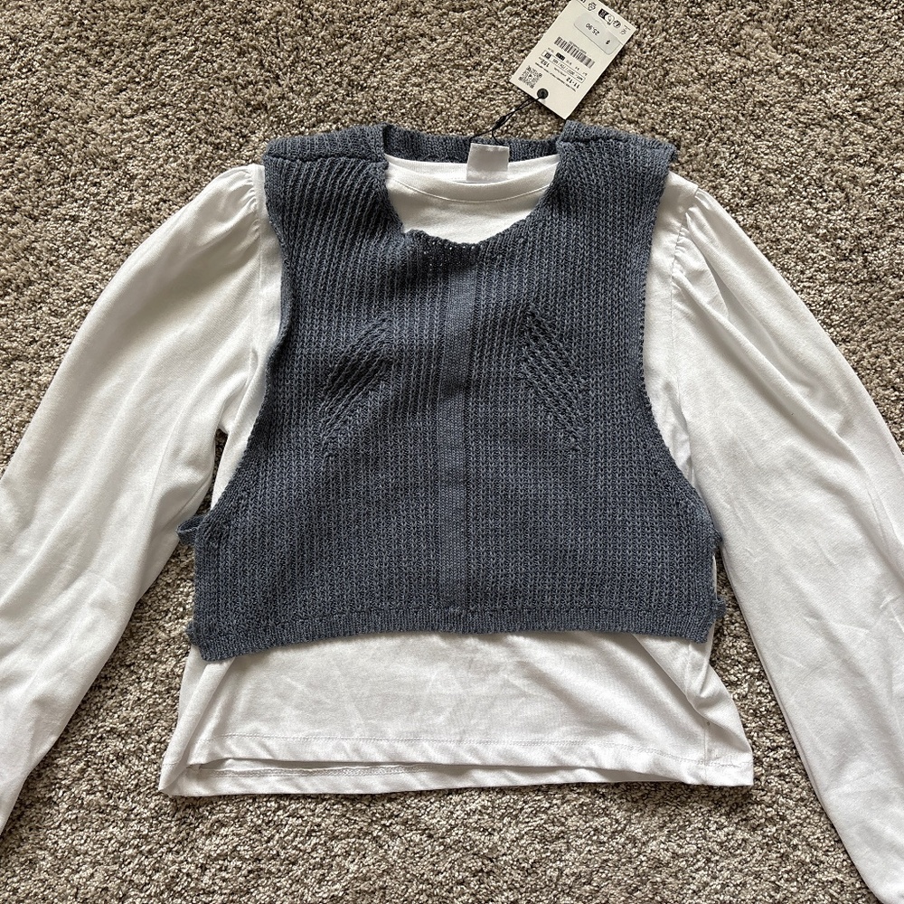 ZARA kid’s size 11-12, white long sleeve w/sweater vest